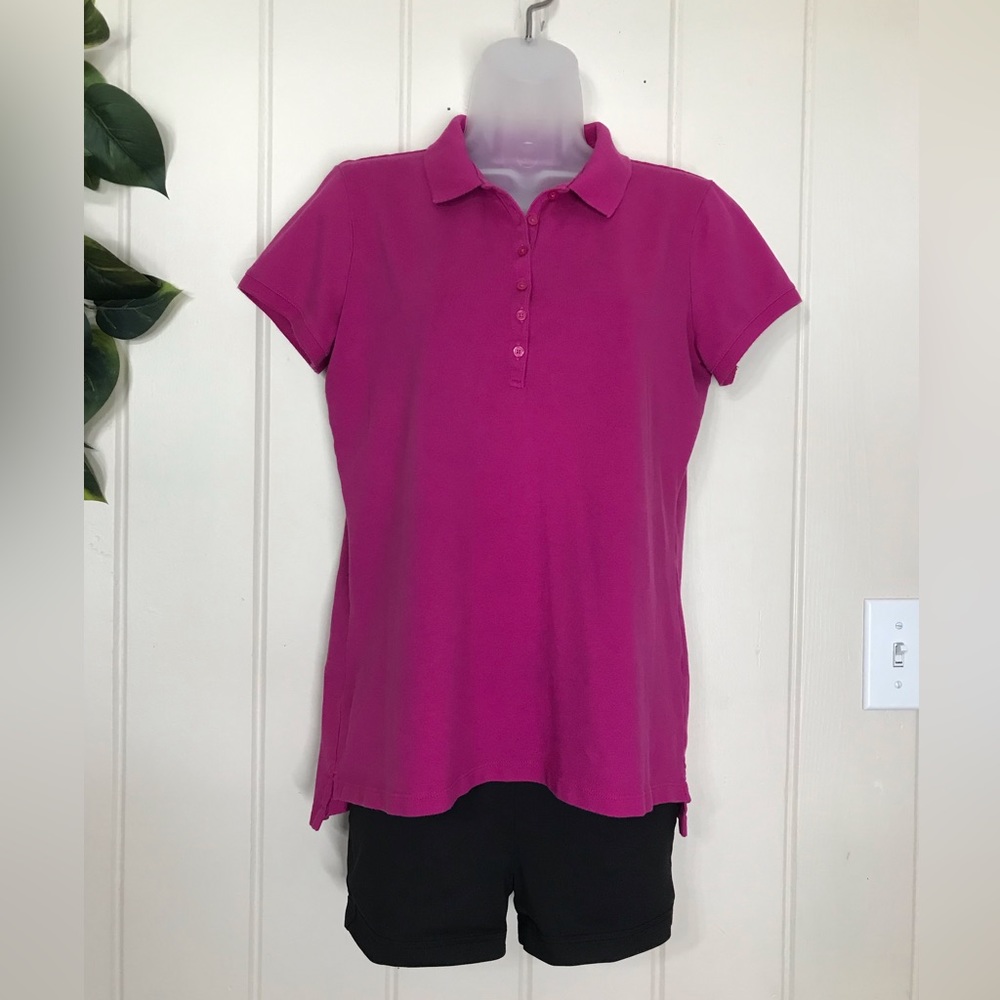 JCPenney Fuchsia Polo Blouse w/ 6 Buttons 
Size Large 12 - 14
Stretch Material